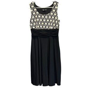 Black Sleeveless Perceptions New York Dress Floral Crochet Beige Bodice Medium